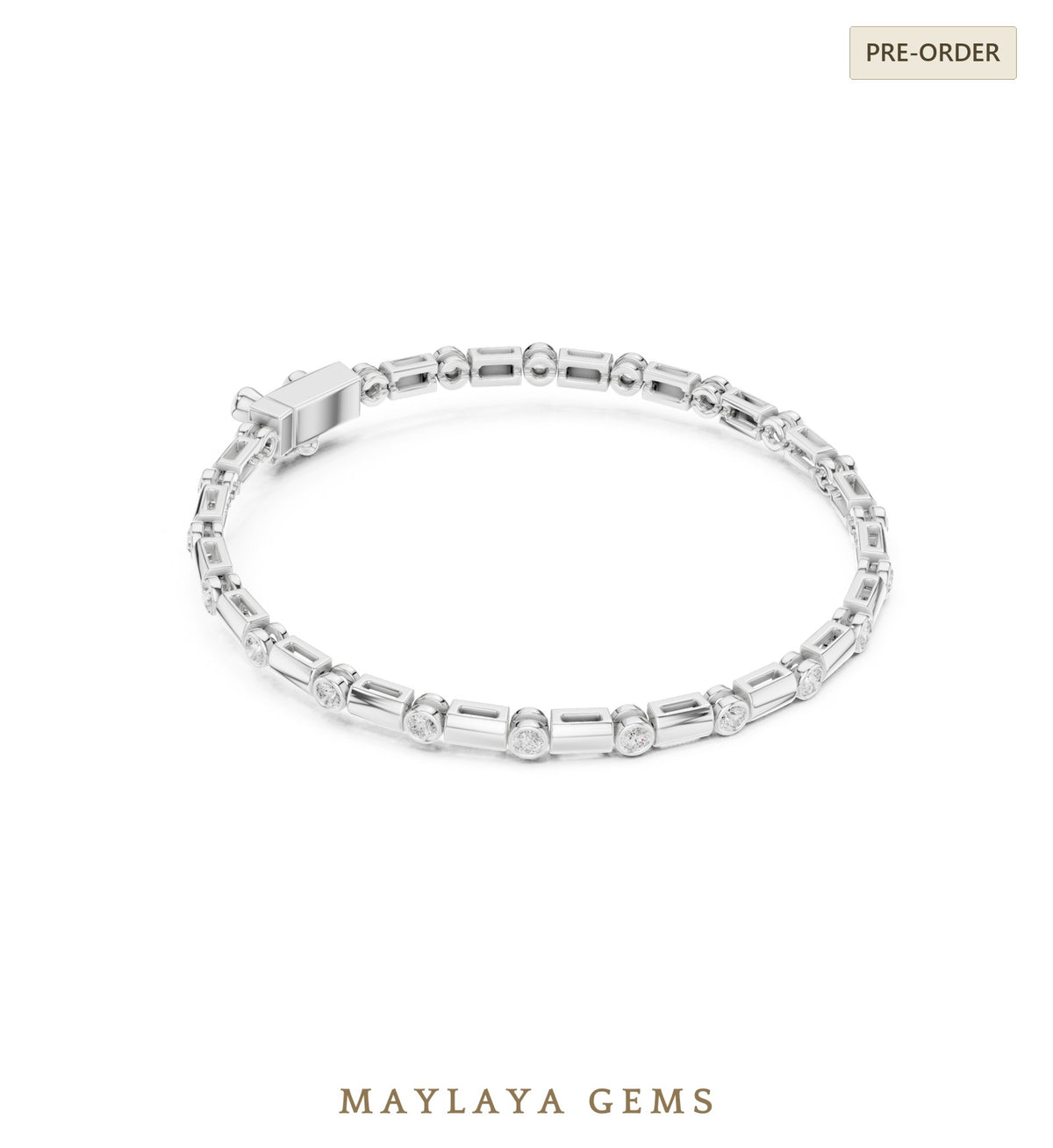 Maylaya gems men's diamond bracelet — white gold