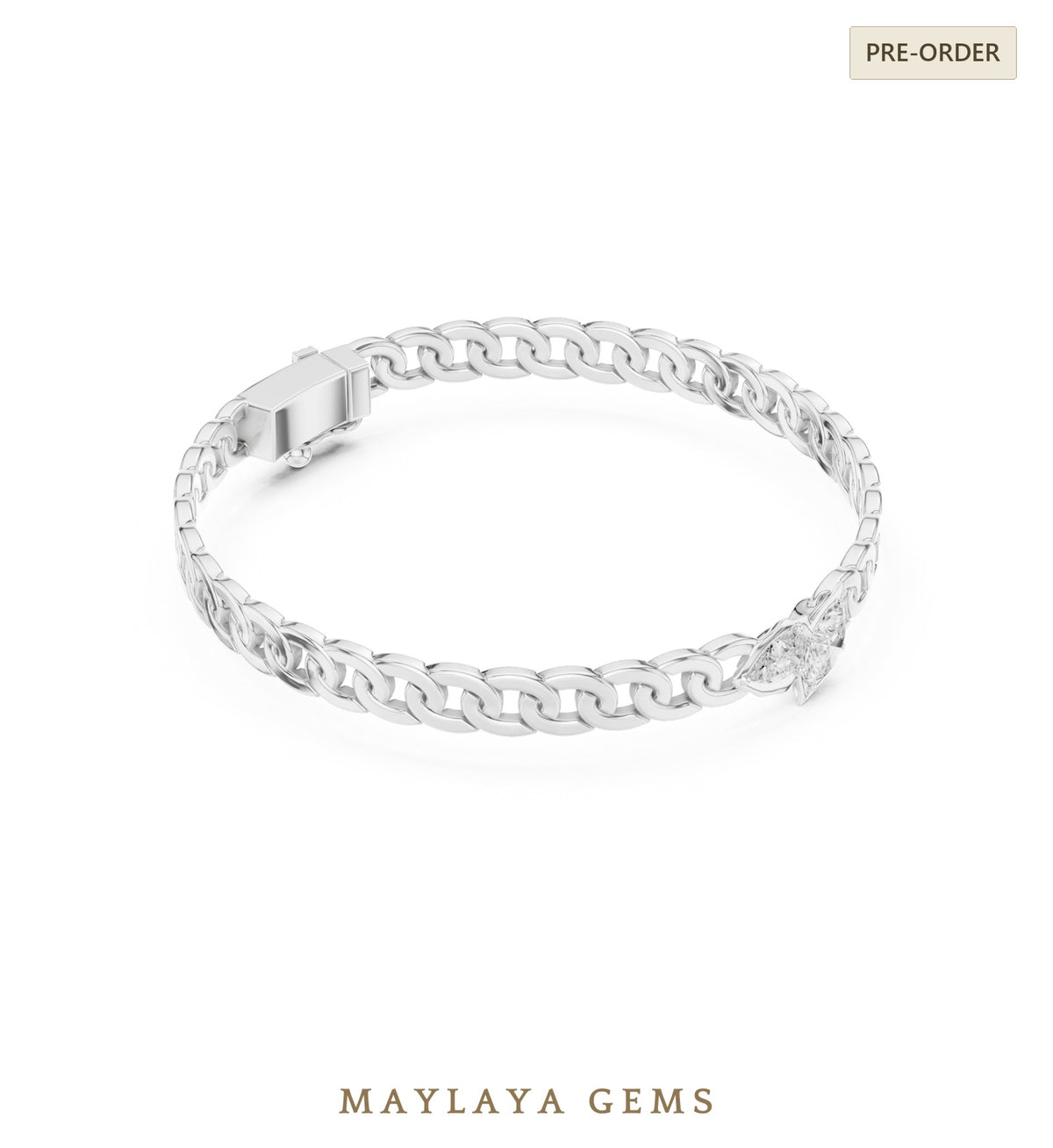 Maylaya gems men's diamond bracelet — white gold
