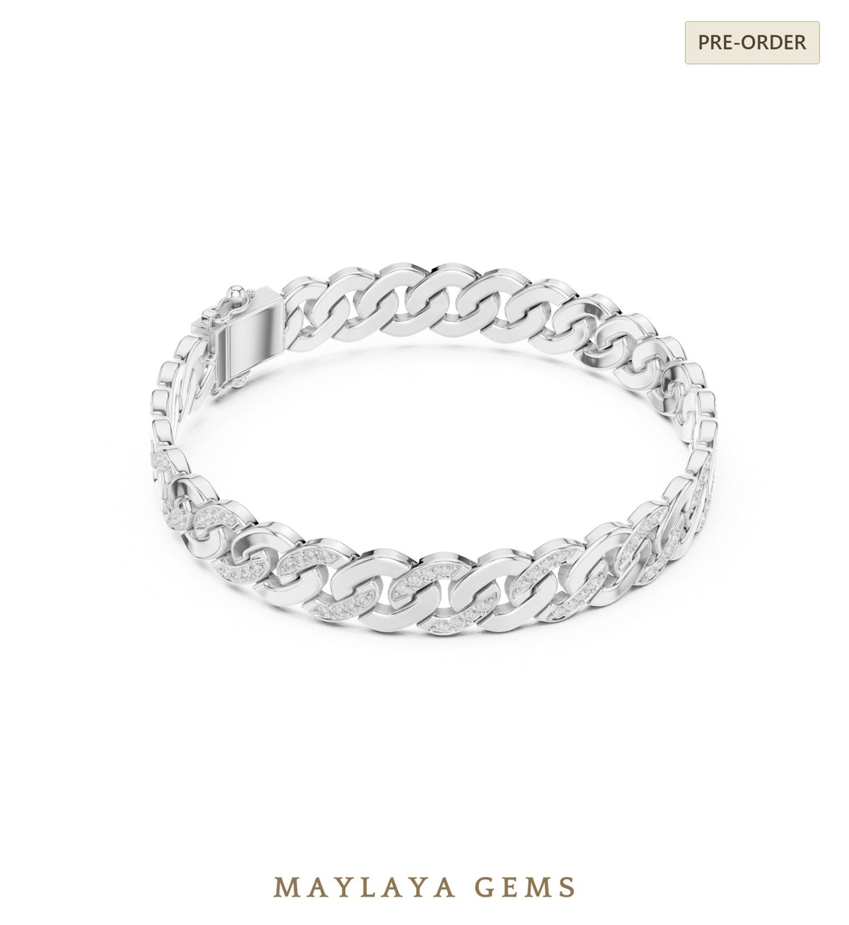 Maylaya gems men's diamond bracelet — white gold