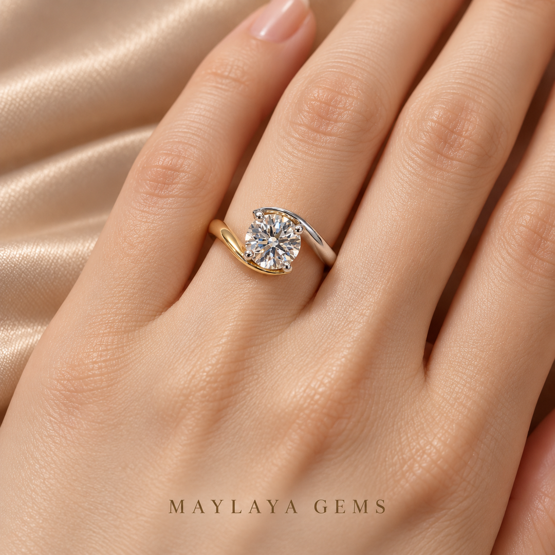 Maylaya Gems STK61 ring worn on a model's hand — close-up view