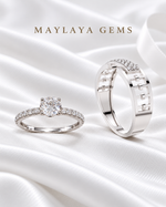 Load image into Gallery viewer, Maylaya Gems MG-BD-03 couple rings on white bridal satin

