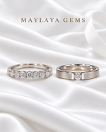 Load image into Gallery viewer, Maylaya Gems MG-BD-11 couple rings on white bridal satin
