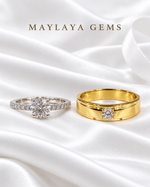 Load image into Gallery viewer, Maylaya Gems MG-BD-15 couple rings on white bridal satin
