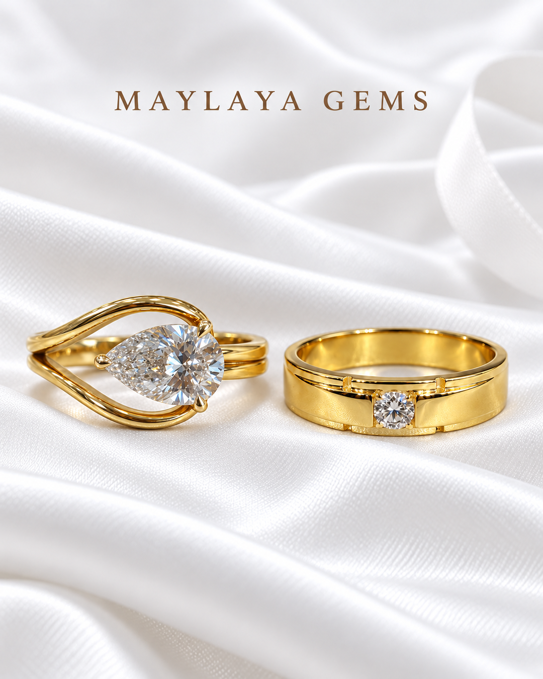 Maylaya Gems MG-CR-14 — white wedding couple-ring presentation