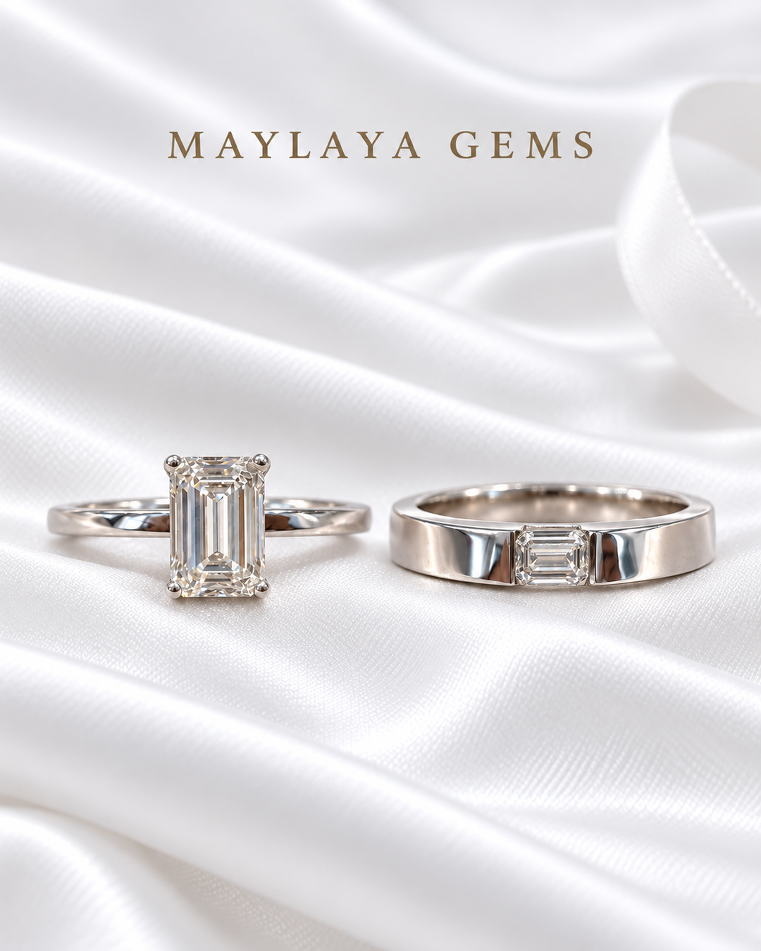 Maylaya Gems MG-CR-16 — white wedding couple-ring presentation