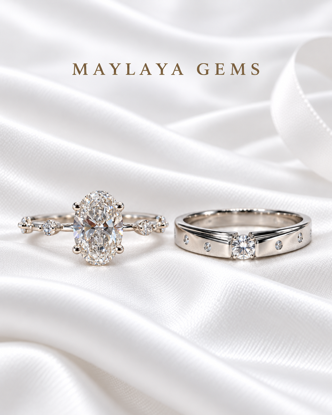 Maylaya Gems MG-CR-17 — white wedding couple-ring presentation