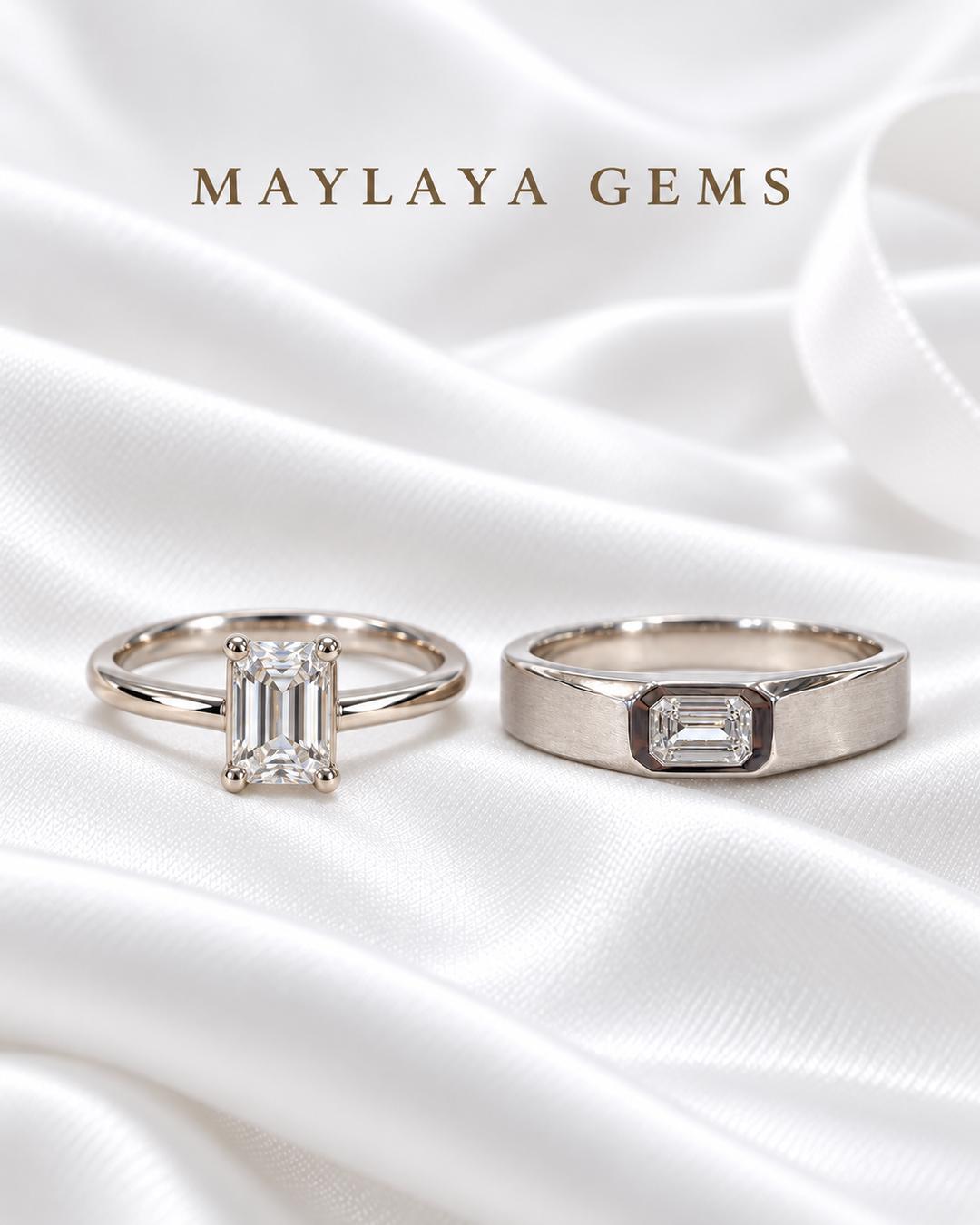 Maylaya Gems MG-CR-18 — white wedding couple-ring presentation