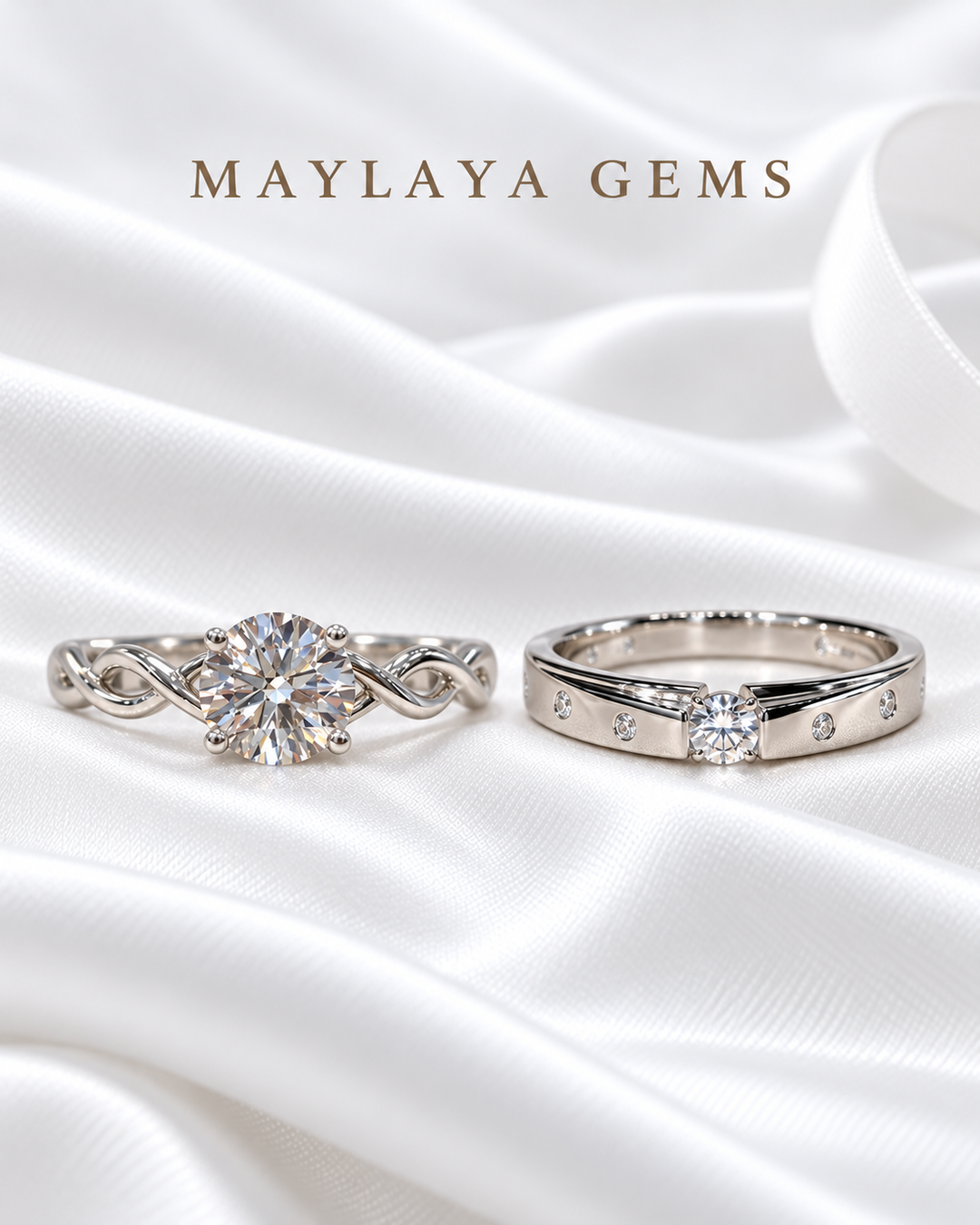 Maylaya Gems MG-CR-25 — white wedding couple-ring presentation