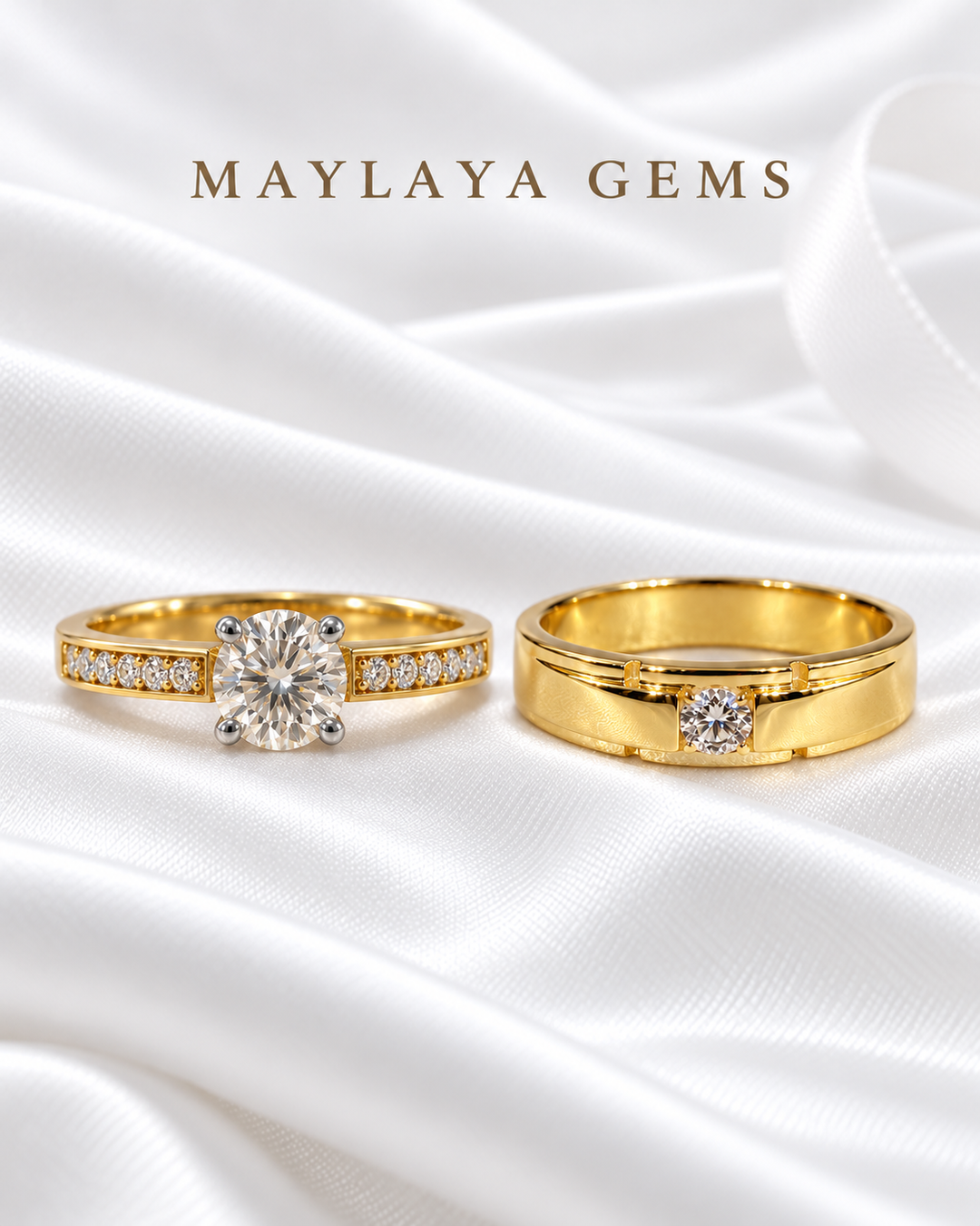 Maylaya Gems MG-CR-26 — white wedding couple-ring presentation