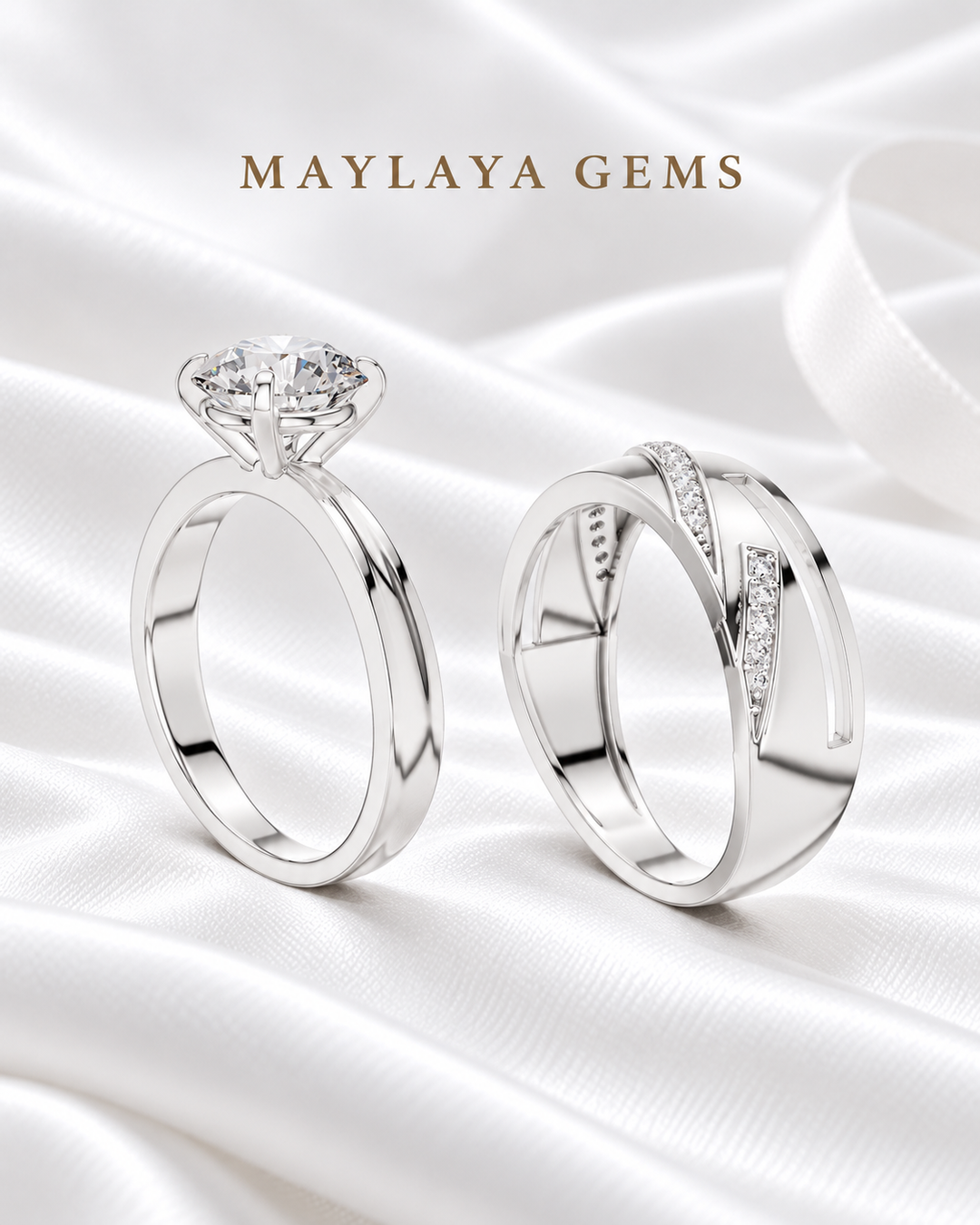Maylaya Gems MG-PO-05 — white wedding couple-ring presentation