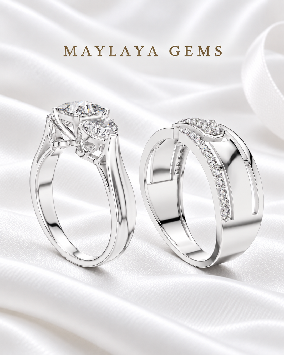Maylaya Gems MG-PO-10 — white wedding couple-ring presentation