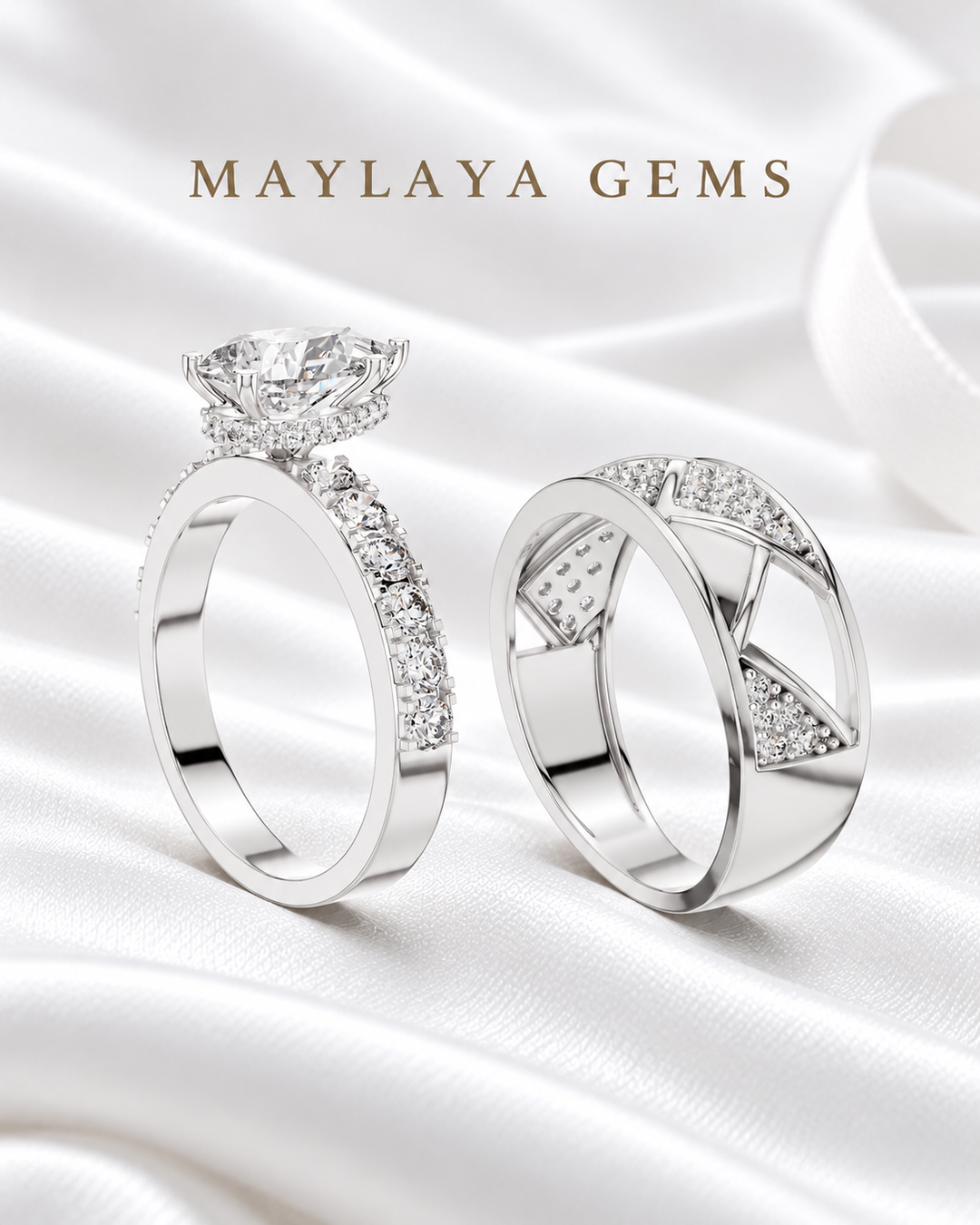 Maylaya Gems MG-PO-19 — white wedding couple-ring presentation