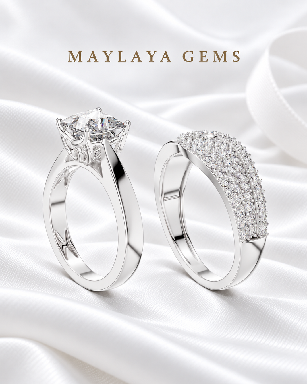 Maylaya Gems MG-PO-20 — white wedding couple-ring presentation