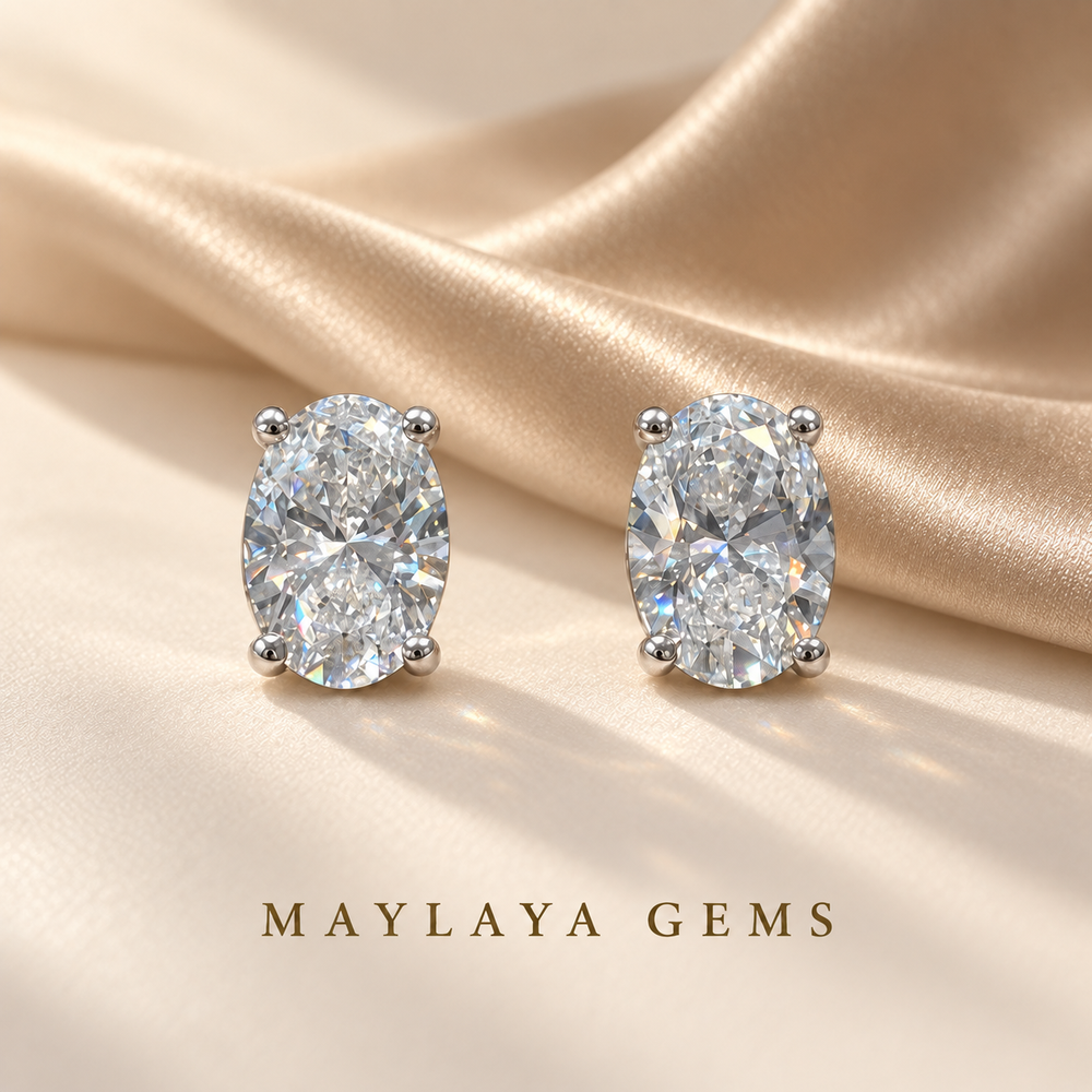 Maylaya Gems Stk id-130 oval diamond earrings campaign photograph