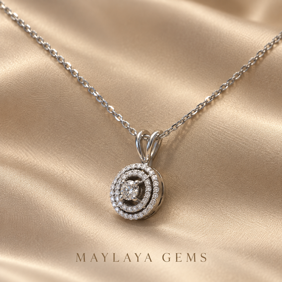 9K Gold Round Diamond Halo Pendant — J002