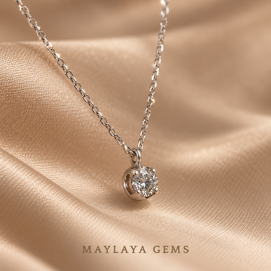 18K Gold 0.1 ct Round Diamond Pendant Necklace | Maylaya Gems