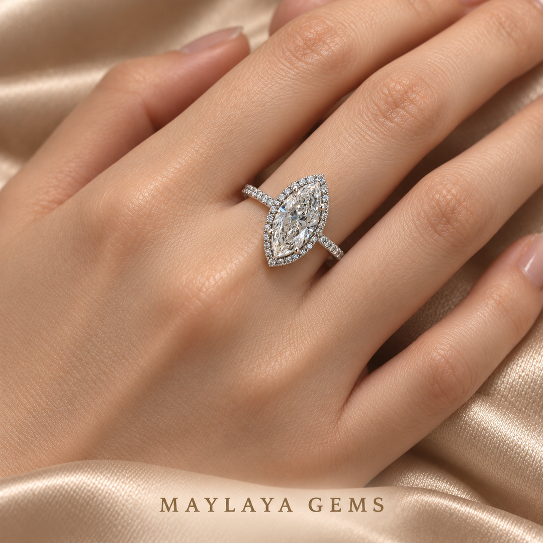 Maylaya Gems M02B ring worn on a model's hand — realistic angle and fit
