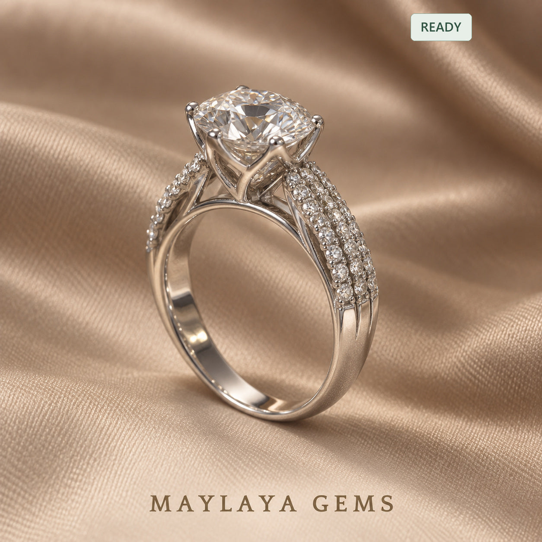 9K Gold 3.02 ct Round Diamond Ring — M083B