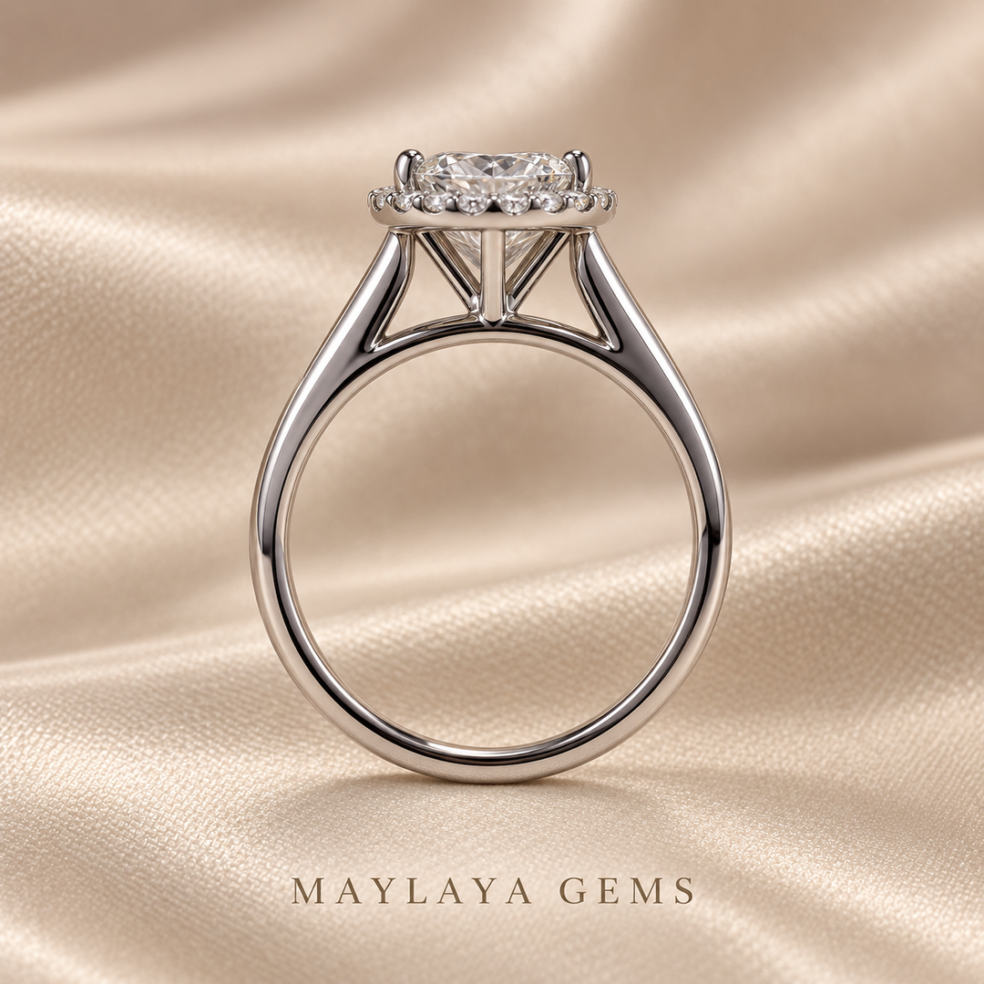 Maylaya Gems M119 heart diamond ring — rendered side view