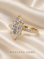 Load image into Gallery viewer, Maylaya Gems M185 — 4.09 ct marquise lab-grown diamond ring in 9K yellow gold, angled view
