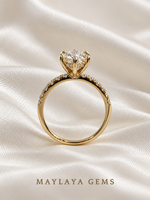 Load image into Gallery viewer, Maylaya Gems M185 — 4.09 ct marquise lab-grown diamond ring in 9K yellow gold, side profile

