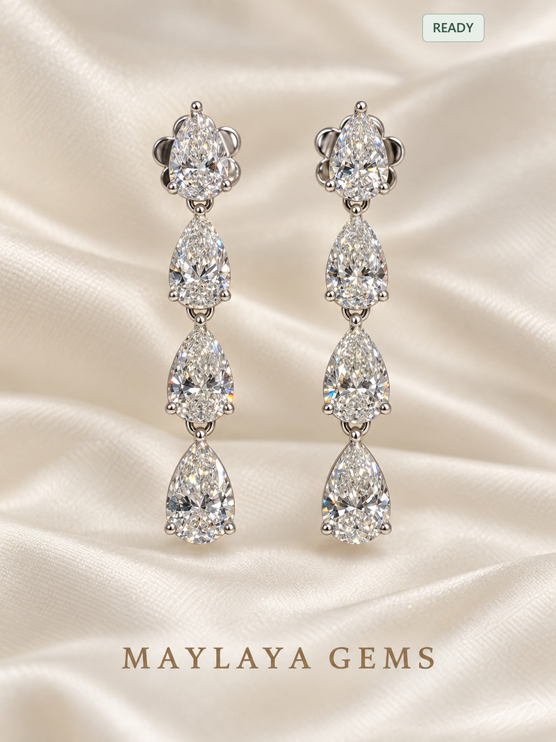 9K Gold 5.3 ct Pear Diamond Cascade Earrings — MGE10