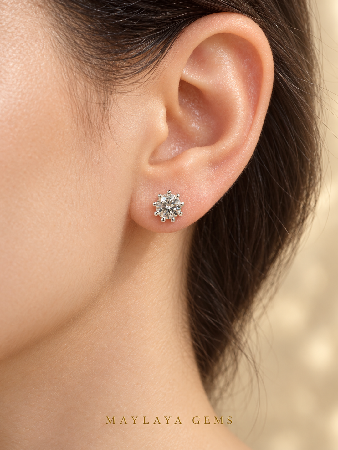 Maylaya Gems MGE11 earrings worn on a model's ear