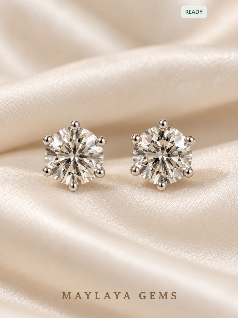 9K Gold 1.1 ct Round Diamond Stud Earrings — MGE13