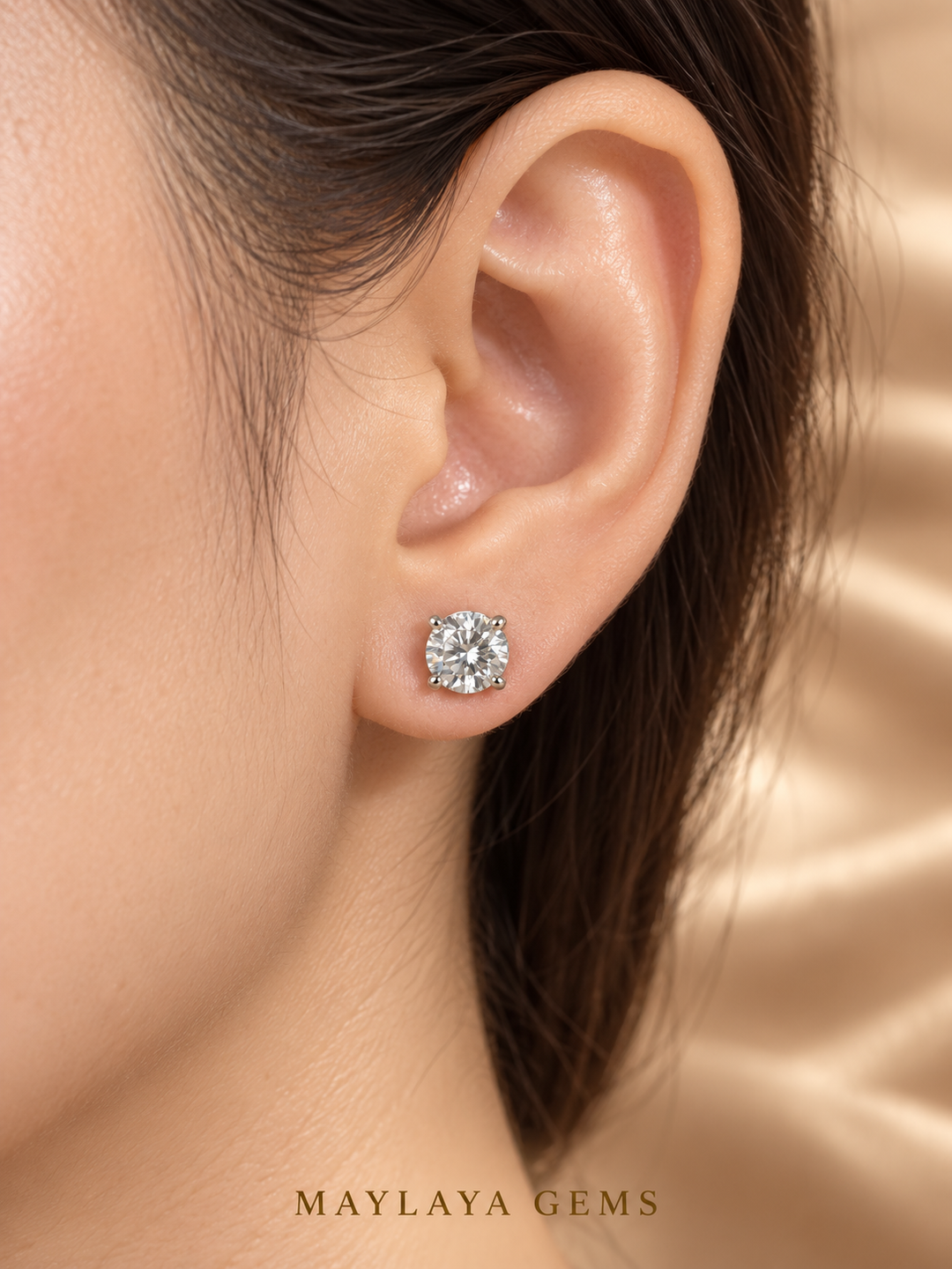 Maylaya Gems MGE2 earrings worn on a model's ear