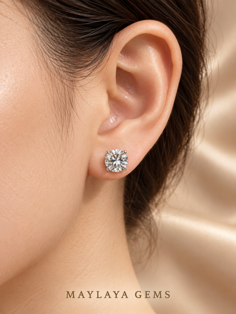 Maylaya Gems MGE5 earrings worn on a model's ear