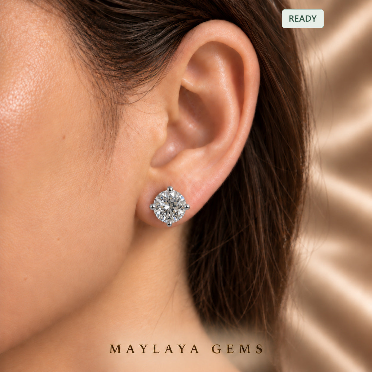 9k gold 2 ct round diamond stud earrings — mge7 — view 1