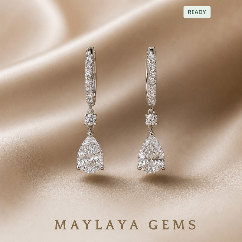 9K Gold 1 ct Pear Diamond Drop Earrings — MGE8