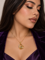 Load image into Gallery viewer, Maylaya Gems 9K Gold Windmill Diamond Pendant — B005 / 341200 — AI-generated young adult model in eveningwear / ภาพจำลองนางแบบสวมเครื่องประดับด้วย AI
