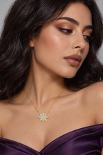 Load image into Gallery viewer, Maylaya Gems 0.172 ct Round Lab-Grown Diamond Pendant — AI-generated young adult model in eveningwear / ภาพจำลองนางแบบสวมเครื่องประดับด้วย AI
