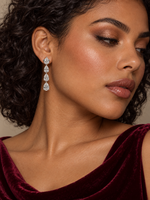 Load image into Gallery viewer, Maylaya Gems 9K Gold 5.3 ct Pear Diamond Cascade Earrings — MGE10 — AI-generated young adult model in eveningwear / ภาพจำลองนางแบบสวมเครื่องประดับด้วย AI
