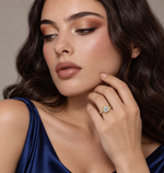 Load image into Gallery viewer, Maylaya Gems Two Tone 9K Round 1.04ct Lab-Grown Diamond Solitaire Ring — M018 — AI-generated young adult model in eveningwear / ภาพจำลองนางแบบสวมเครื่องประดับด้วย AI
