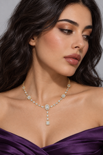 Load image into Gallery viewer, Maylaya Gems 12.06 ct Mixed-Cut Lab-Grown Diamond Necklace — AI-generated young adult model in eveningwear / ภาพจำลองนางแบบสวมเครื่องประดับด้วย AI
