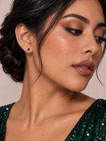 Load image into Gallery viewer, Maylaya Gems 9K Gold Diamond &amp; Natural Gemstone Earrings — MGP3 — AI-generated young adult model in eveningwear / ภาพจำลองนางแบบสวมเครื่องประดับด้วย AI
