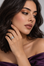 Load image into Gallery viewer, Maylaya Gems White Rhodium 9K Cushion 1.52ct Lab-Grown Diamond Solitaire Ring — M093 — AI-generated young adult model in eveningwear / ภาพจำลองนางแบบสวมเครื่องประดับด้วย AI
