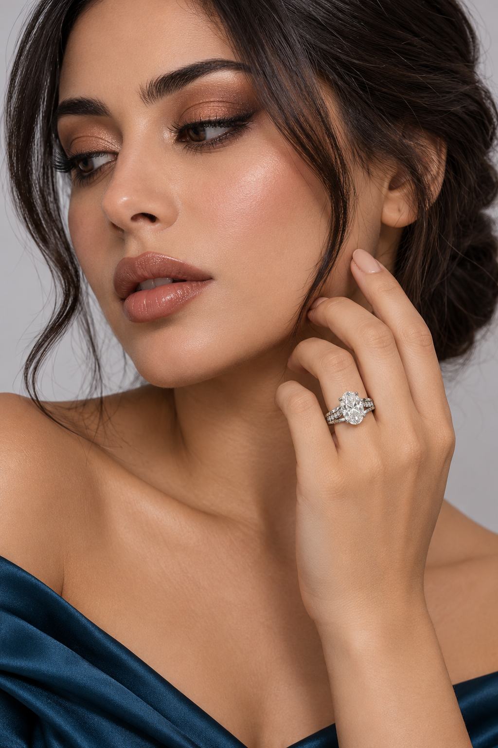 Maylaya Gems 9K Gold 3.01 ct Oval Lab-Grown Diamond Ring — Stk55 — AI-generated young adult model in eveningwear / ภาพจำลองนางแบบสวมเครื่องประดับด้วย AI