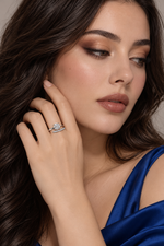 Load image into Gallery viewer, Maylaya Gems 9K Gold 1.03 ct Round Lab-Grown Diamond Ring — M182 — AI-generated young adult model in eveningwear / ภาพจำลองนางแบบสวมเครื่องประดับด้วย AI
