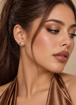 Load image into Gallery viewer, Maylaya Gems 9K Gold Natural Gemstone &amp; Pear Diamond Stud Earrings — MGP8 — AI-generated young adult model in eveningwear / ภาพจำลองนางแบบสวมเครื่องประดับด้วย AI
