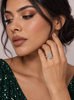 Load image into Gallery viewer, Maylaya Gems 9K Gold 2.01 ct Radiant Lab-Grown Diamond Ring — M085 — AI-generated young adult model in eveningwear / ภาพจำลองนางแบบสวมเครื่องประดับด้วย AI
