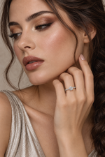 Load image into Gallery viewer, Maylaya Gems 9K Gold 0.5 ct Round Lab-Grown Diamond Ring — E013 — AI-generated young adult model in eveningwear / ภาพจำลองนางแบบสวมเครื่องประดับด้วย AI

