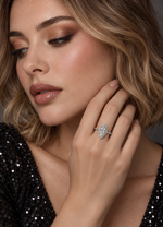Load image into Gallery viewer, Maylaya Gems 9K Gold 2 ct Marquise Lab-Grown Diamond Ring — M02B — AI-generated young adult model in eveningwear / ภาพจำลองนางแบบสวมเครื่องประดับด้วย AI
