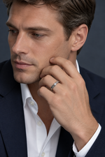 Load image into Gallery viewer, Maylaya Gems 9K Gold 0.25 ct Round Lab-Grown Diamond Ring — F011 — AI-generated adult male model in tailored eveningwear / ภาพจำลองนายแบบสวมเครื่องประดับด้วย AI
