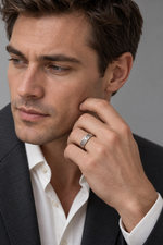 Load image into Gallery viewer, Maylaya Gems 9K Gold 0.3 ct Diamond Ring — F002 — AI-generated adult male model in tailored eveningwear / ภาพจำลองนายแบบสวมเครื่องประดับด้วย AI
