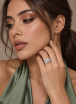Load image into Gallery viewer, Maylaya Gems 4.17 ct Round Lab-Grown Diamond Ring - LR-0048 — AI-generated young adult model in eveningwear / ภาพจำลองนางแบบสวมเครื่องประดับด้วย AI
