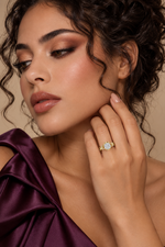 Load image into Gallery viewer, Maylaya Gems 1.116 ct Round Lab-Grown Diamond Ring — AI-generated young adult model in eveningwear / ภาพจำลองนางแบบสวมเครื่องประดับด้วย AI
