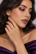 Load image into Gallery viewer, Maylaya Gems 2 ct Marquise Lab-Grown Diamond Ring — AI-generated young adult model in eveningwear / ภาพจำลองนางแบบสวมเครื่องประดับด้วย AI
